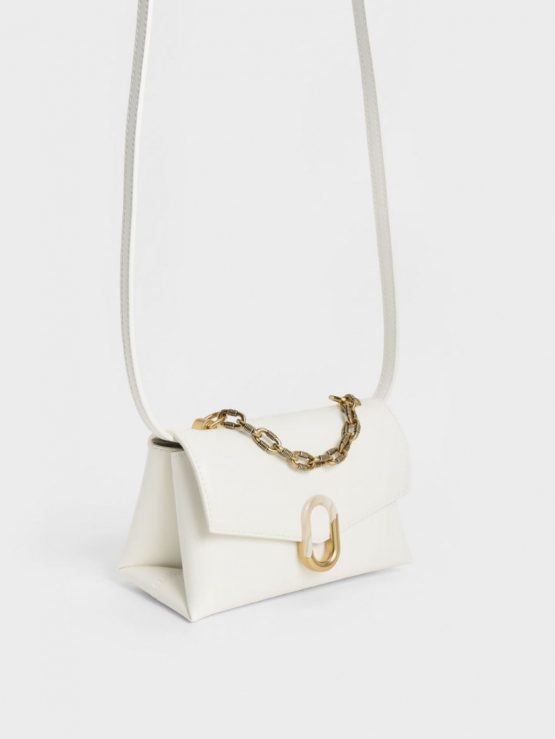 Geanta Crossbody Charles & Keith Chain Curea Envelope Albi | 825ZXTENJ
