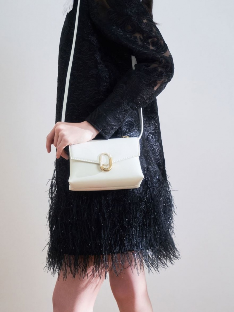 Geanta Crossbody Charles & Keith Chain Curea Envelope Albi | 825ZXTENJ