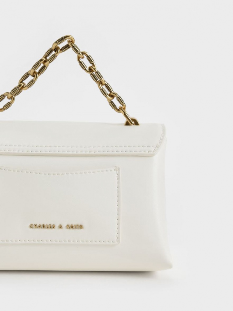 Geanta Crossbody Charles & Keith Chain Curea Envelope Albi | 825ZXTENJ