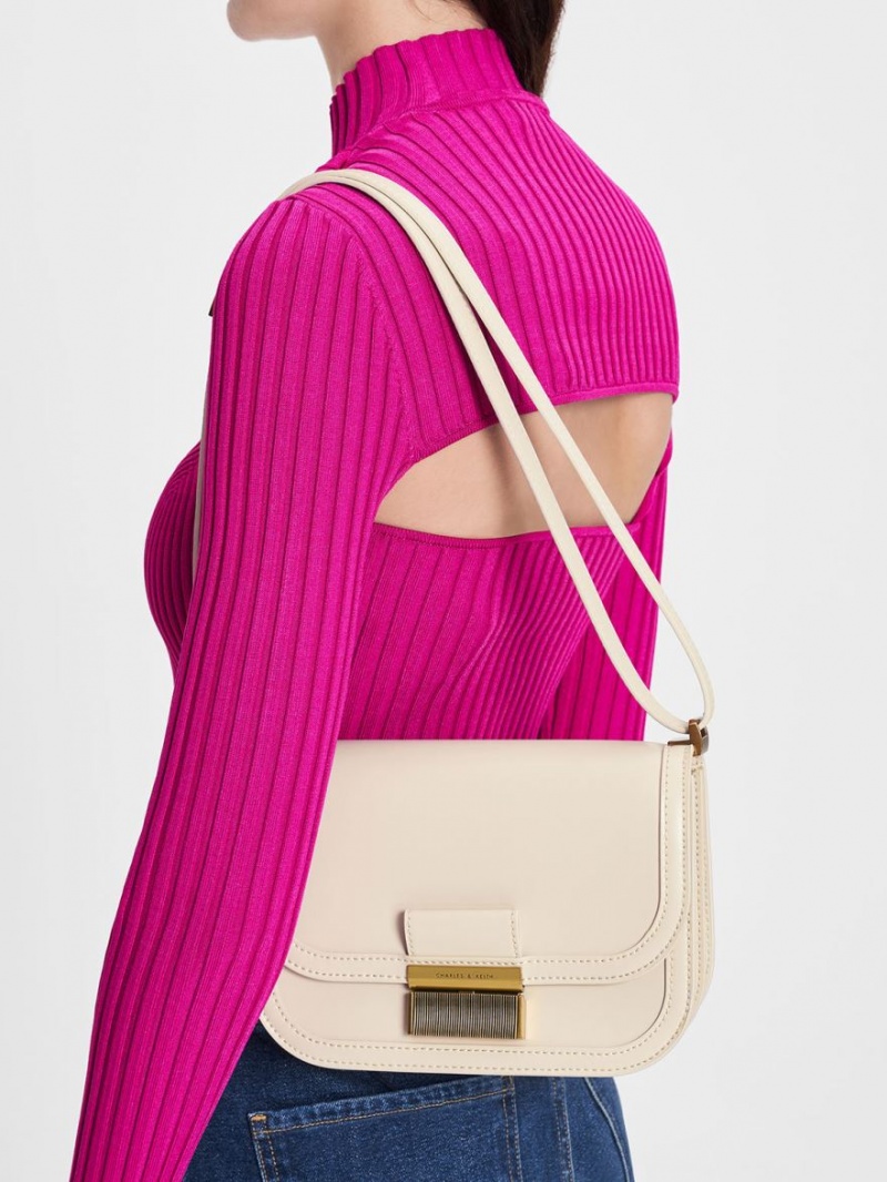 Geanta Crossbody Charles & Keith Charlot Albi | 905HDBCSA