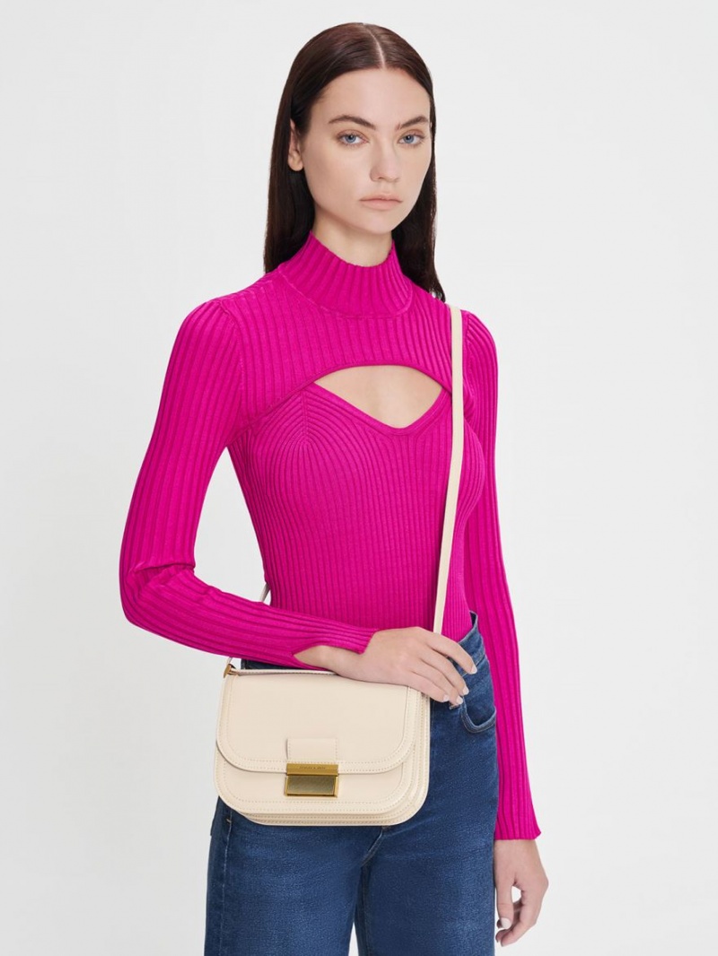 Geanta Crossbody Charles & Keith Charlot Albi | 905HDBCSA