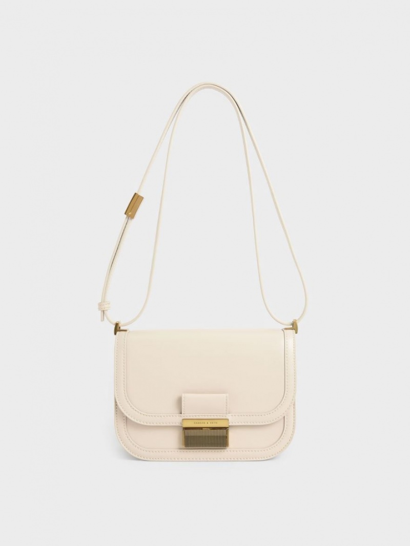 Geanta Crossbody Charles & Keith Charlot Albi | 905HDBCSA