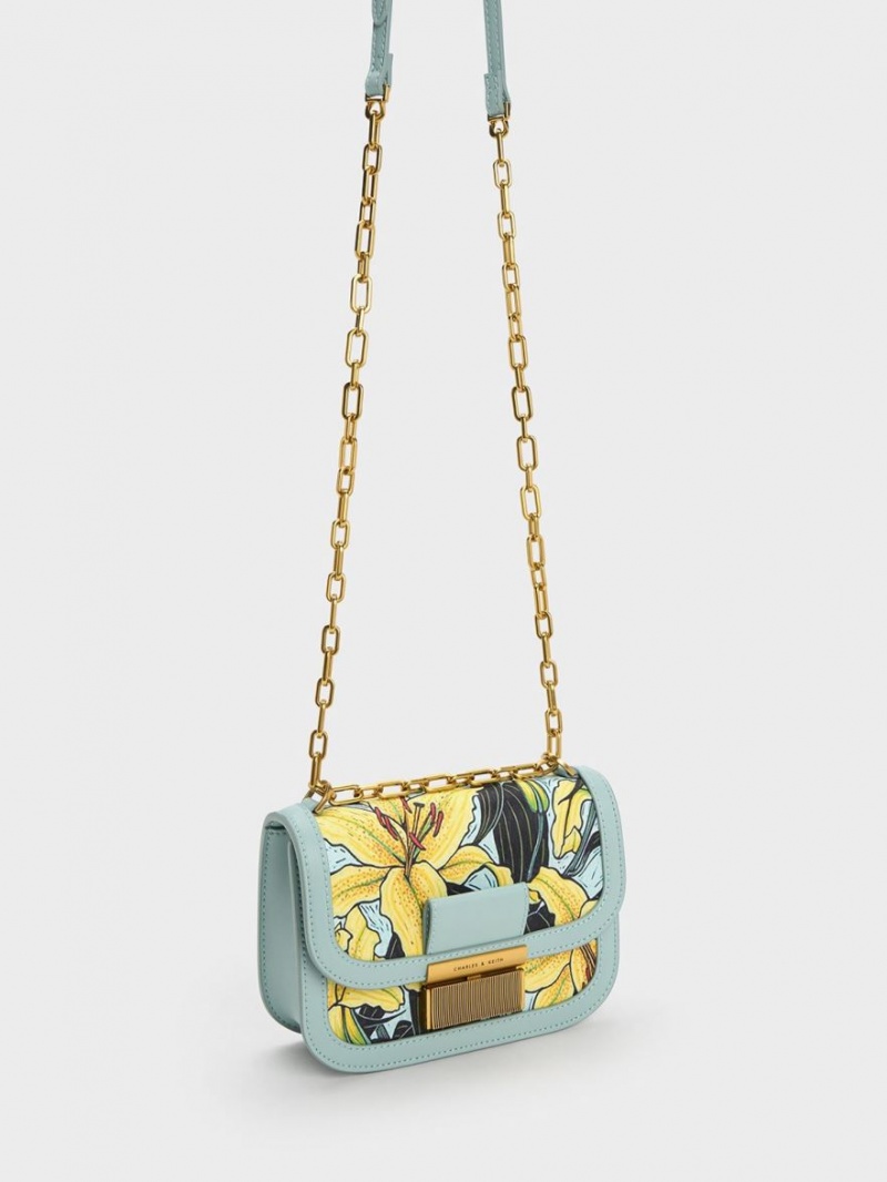 Geanta Crossbody Charles & Keith Charlot Botanical Print Albastri | 852RTXUBJ
