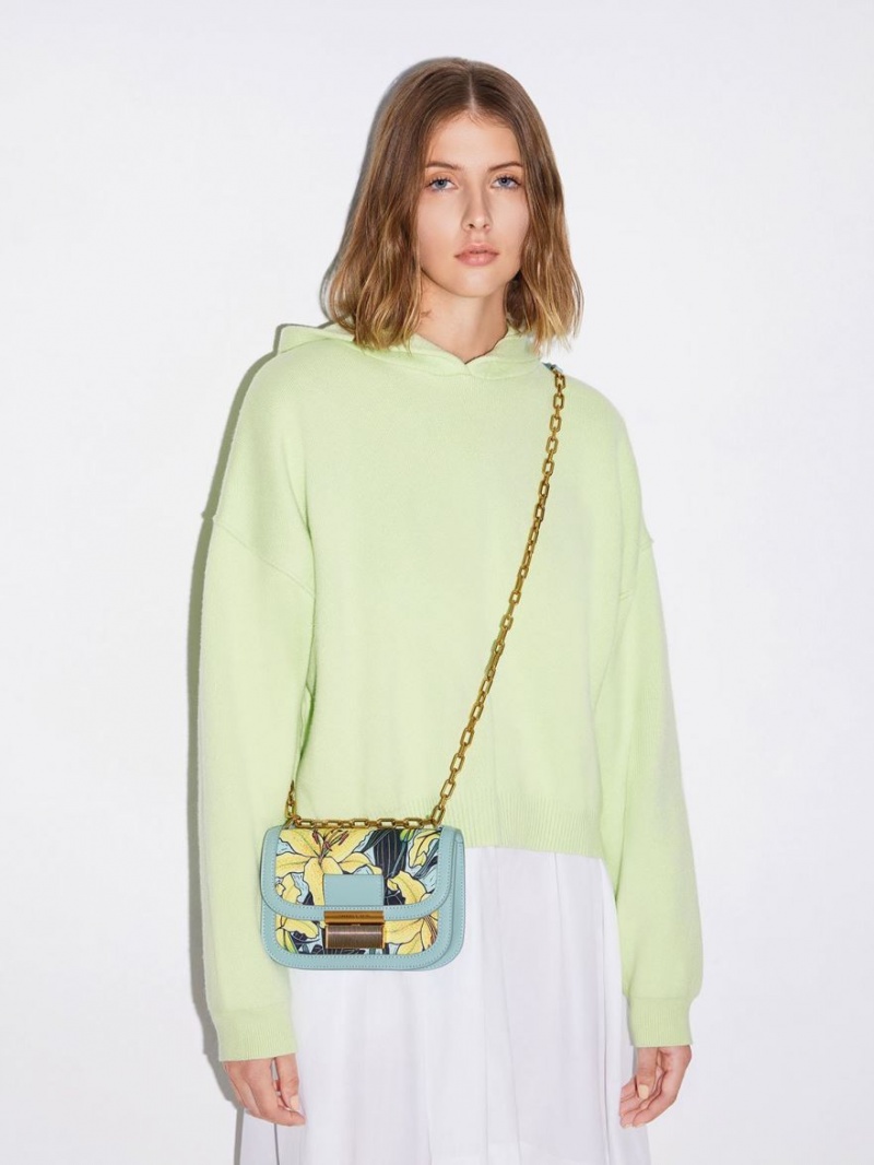 Geanta Crossbody Charles & Keith Charlot Botanical Print Albastri | 852RTXUBJ