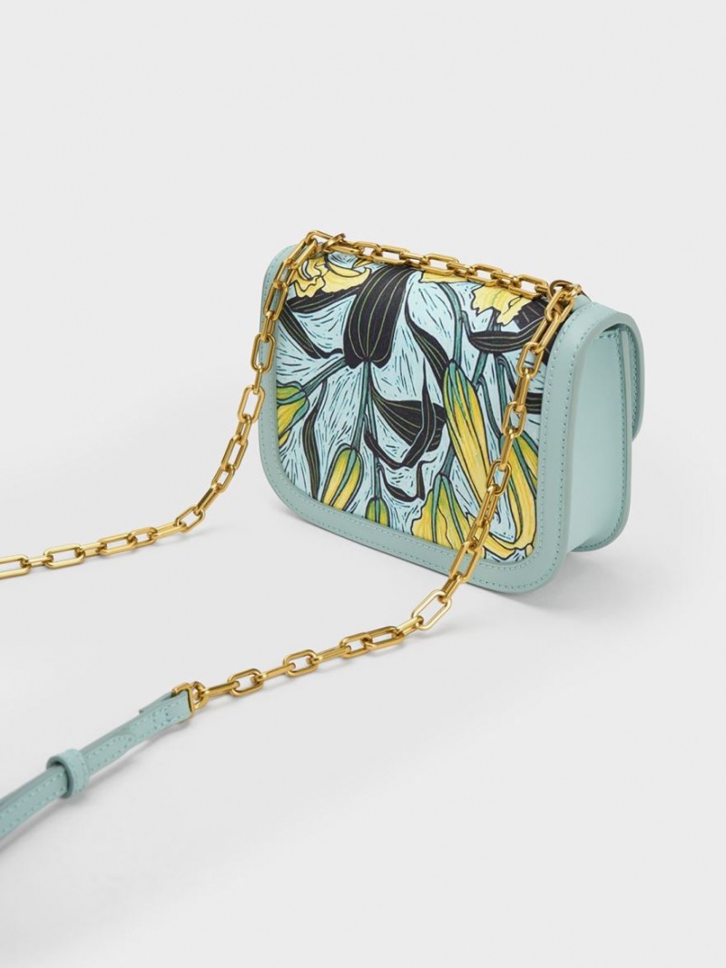 Geanta Crossbody Charles & Keith Charlot Botanical Print Albastri | 852RTXUBJ