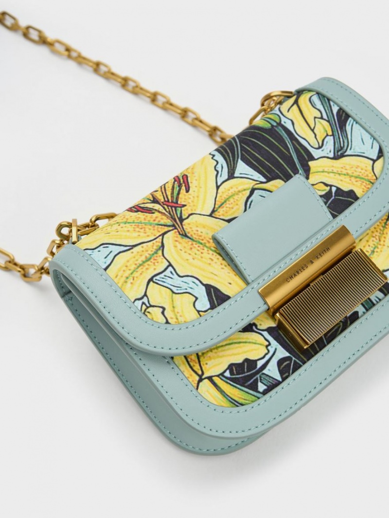 Geanta Crossbody Charles & Keith Charlot Botanical Print Albastri | 852RTXUBJ