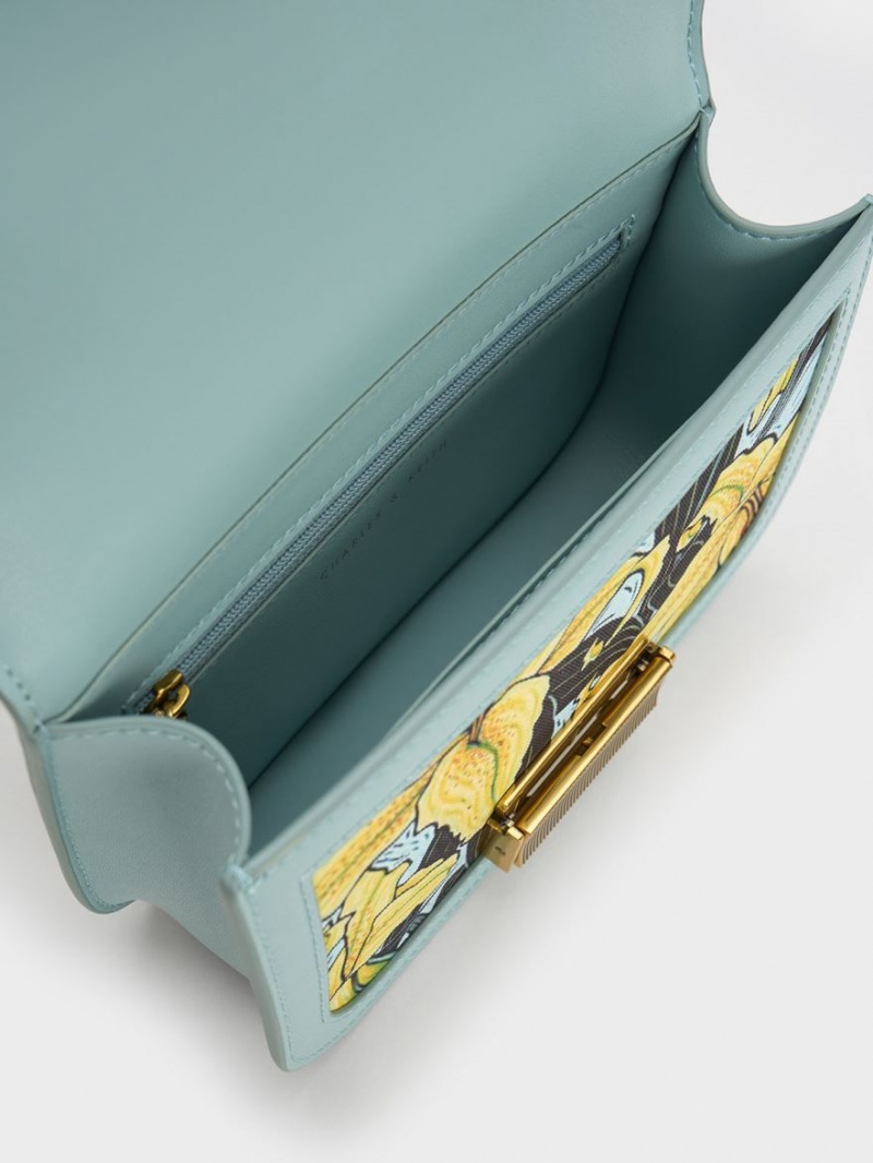 Geanta Crossbody Charles & Keith Charlot Botanical Print Albastri | 852RTXUBJ