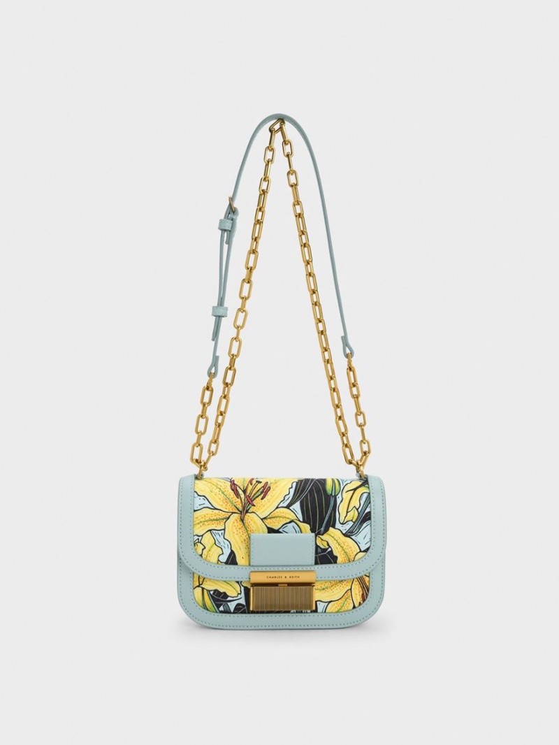 Geanta Crossbody Charles & Keith Charlot Botanical Print Albastri | 852RTXUBJ