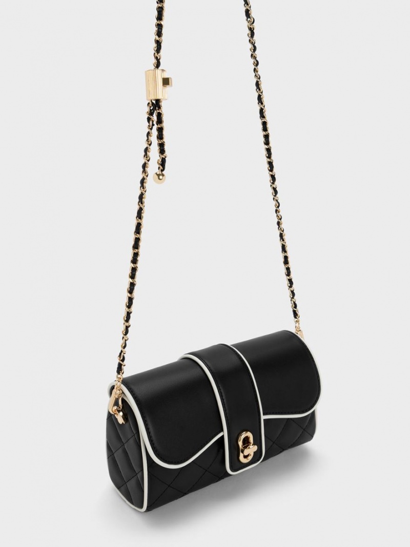 Geanta Crossbody Charles & Keith Contrast-Trim Belted Negrii | 328OJIRBM