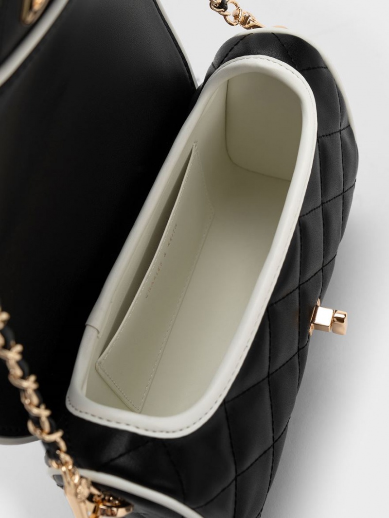 Geanta Crossbody Charles & Keith Contrast-Trim Belted Negrii | 328OJIRBM