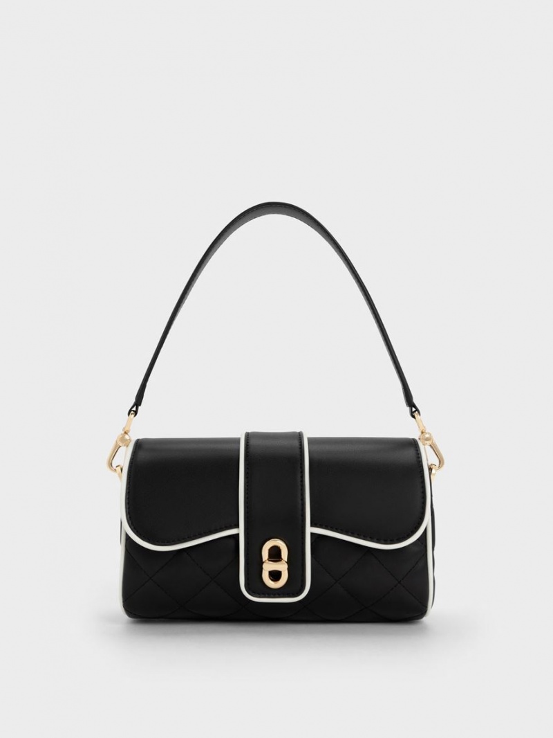 Geanta Crossbody Charles & Keith Contrast-Trim Belted Negrii | 328OJIRBM