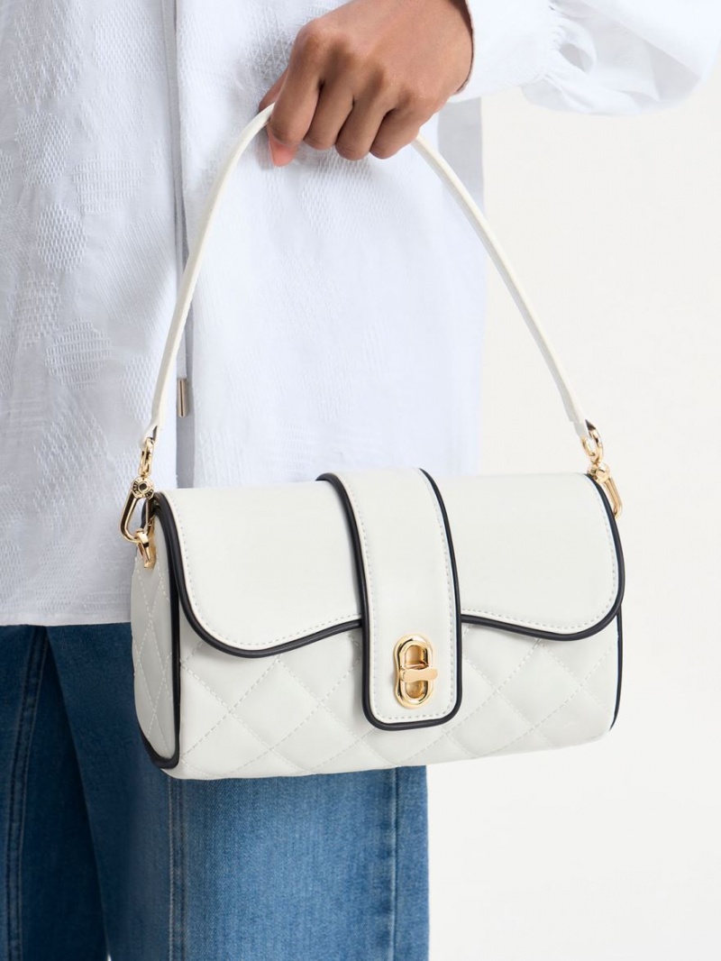 Geanta Crossbody Charles & Keith Contrast-Trim Belted Albi | 253ATWQFM