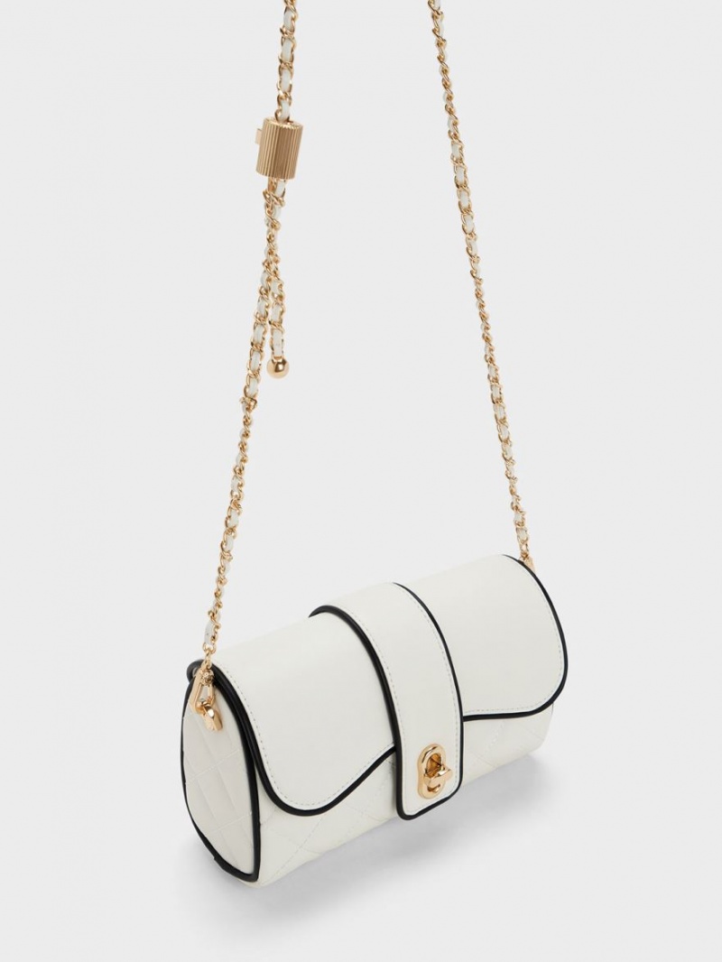 Geanta Crossbody Charles & Keith Contrast-Trim Belted Albi | 253ATWQFM