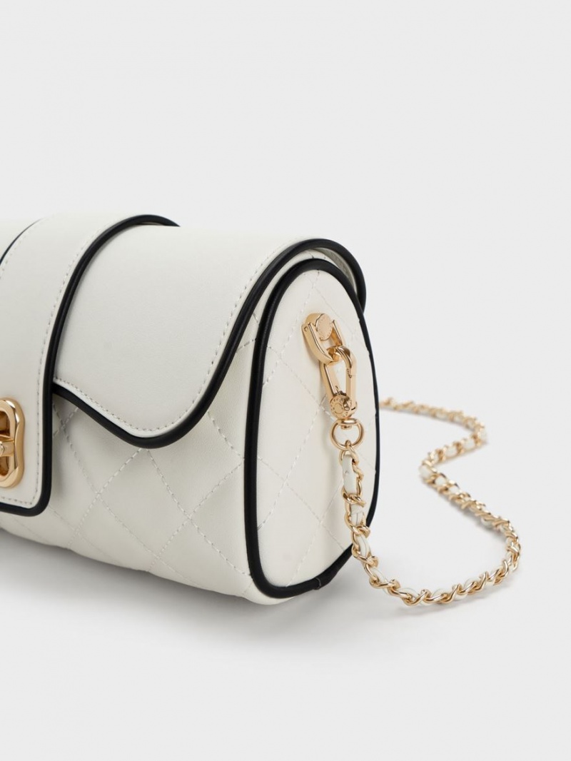 Geanta Crossbody Charles & Keith Contrast-Trim Belted Albi | 253ATWQFM