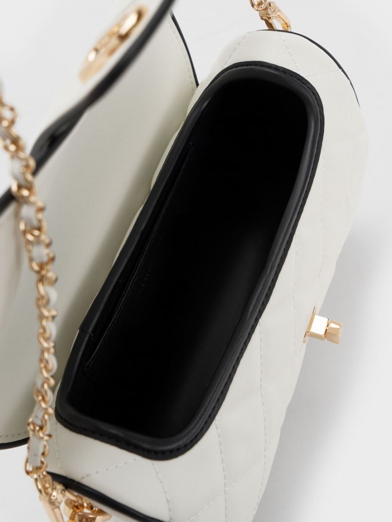 Geanta Crossbody Charles & Keith Contrast-Trim Belted Albi | 253ATWQFM