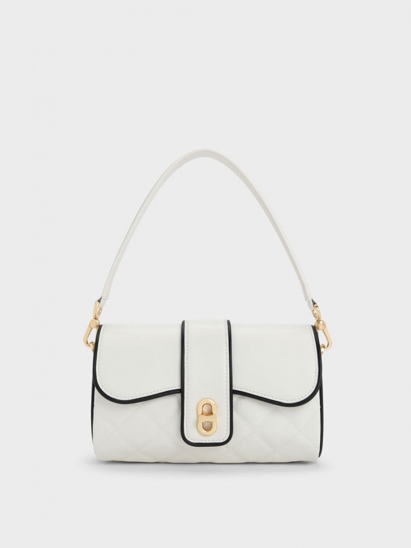 Geanta Crossbody Charles & Keith Contrast-Trim Belted Albi | 253ATWQFM