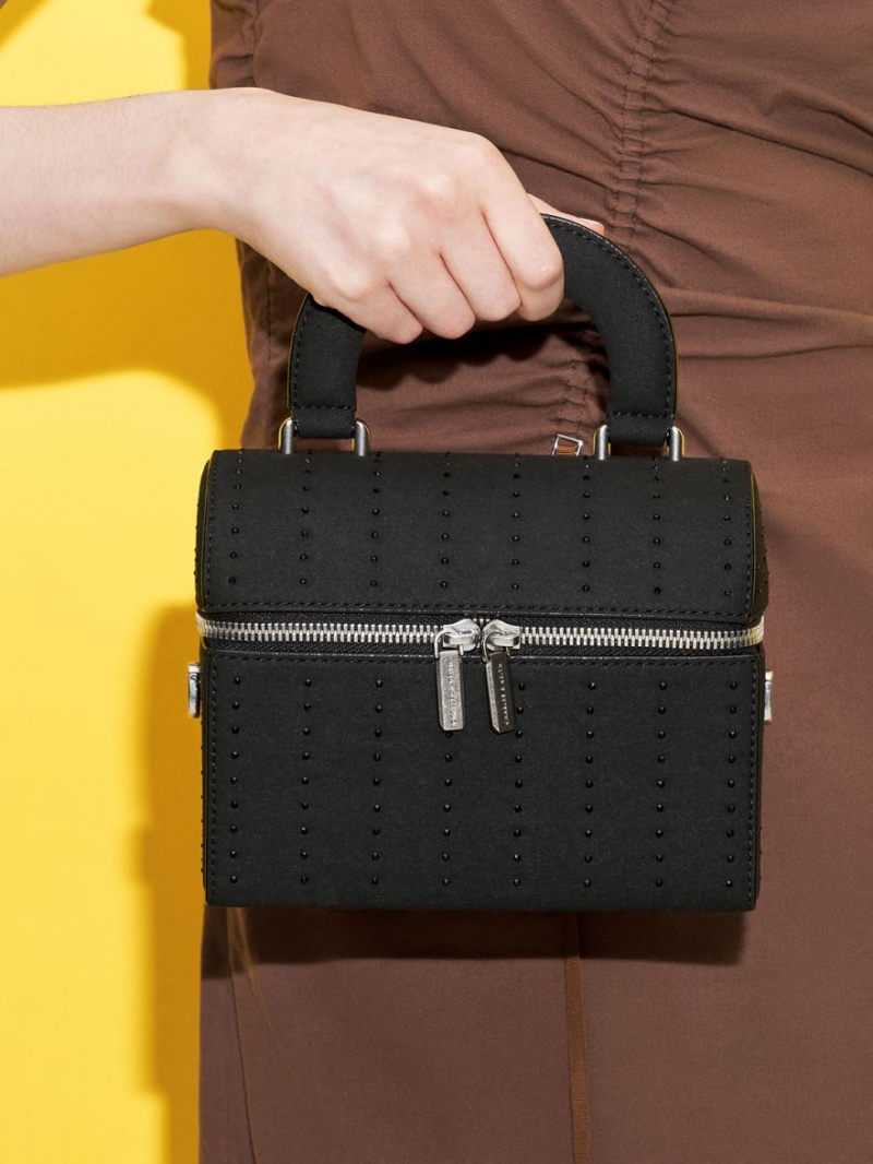 Geanta Crossbody Charles & Keith Căptușită Handle Textured Negrii | 641NPAIEV