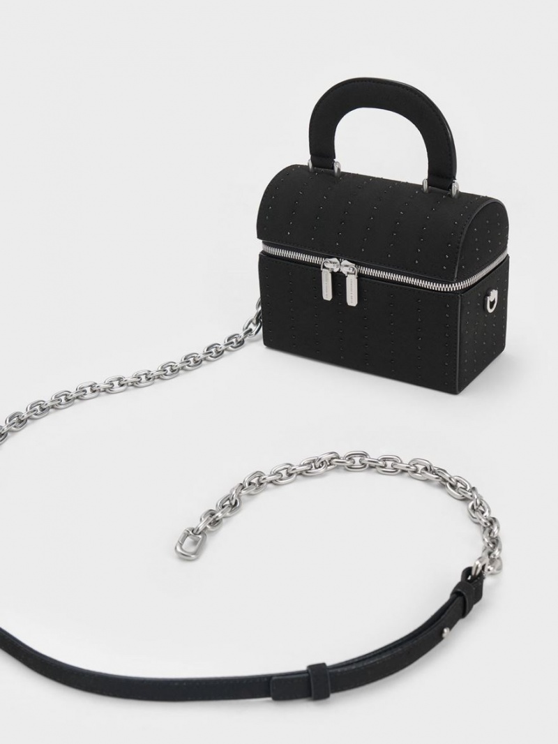 Geanta Crossbody Charles & Keith Căptușită Handle Textured Negrii | 641NPAIEV