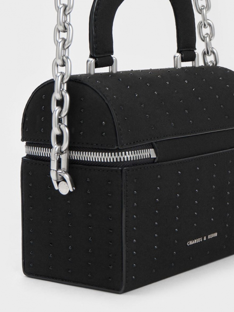 Geanta Crossbody Charles & Keith Căptușită Handle Textured Negrii | 641NPAIEV