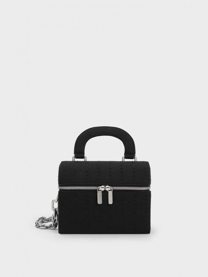 Geanta Crossbody Charles & Keith Căptușită Handle Textured Negrii | 641NPAIEV