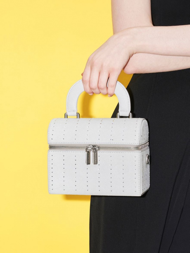 Geanta Crossbody Charles & Keith Căptușită Handle Textured Argintii | 870MQBNCP