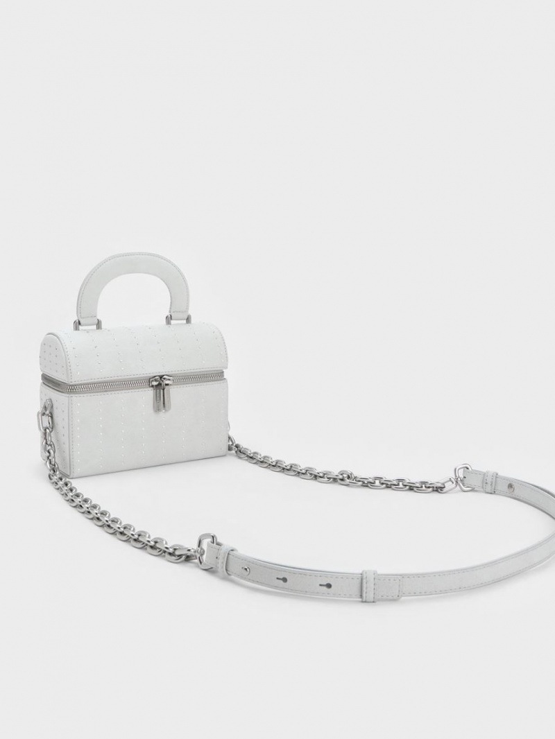 Geanta Crossbody Charles & Keith Căptușită Handle Textured Argintii | 870MQBNCP