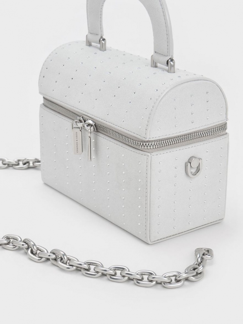 Geanta Crossbody Charles & Keith Căptușită Handle Textured Argintii | 870MQBNCP