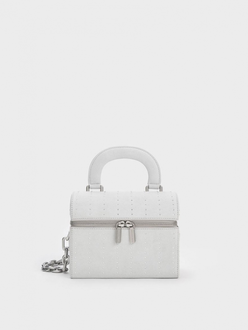 Geanta Crossbody Charles & Keith Căptușită Handle Textured Argintii | 870MQBNCP