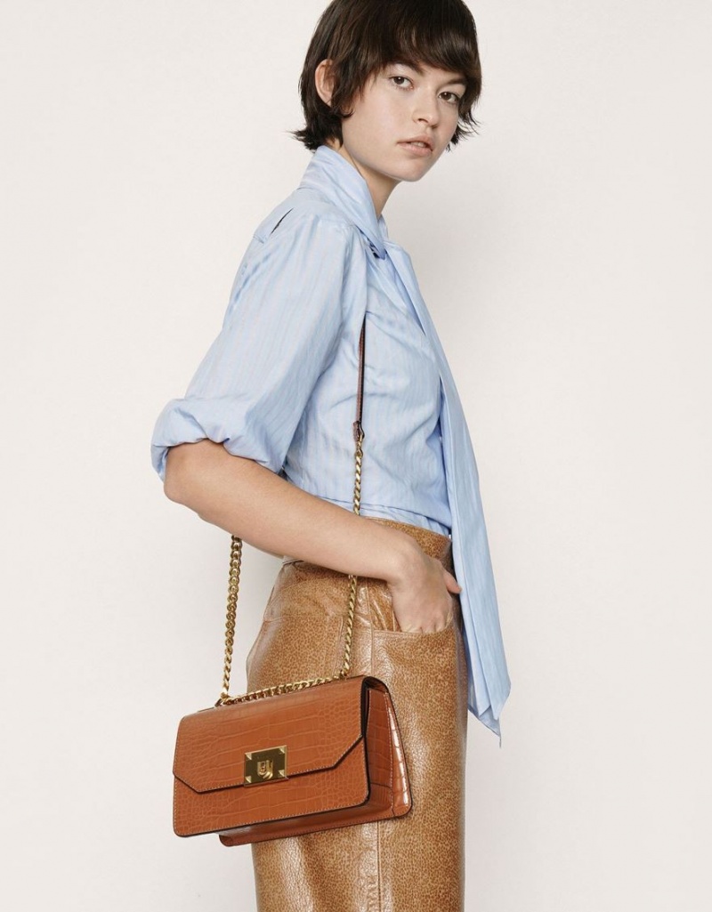 Geanta Crossbody Charles & Keith Croc-Effect Chain Curea Maro | 826LCHYXU