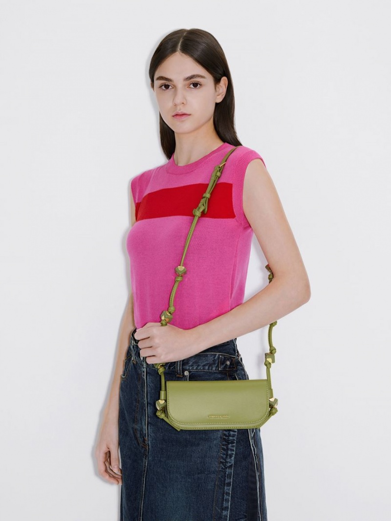 Geanta Crossbody Charles & Keith Cube Knotted Elongated Masline Verzi | 726XHPQCY
