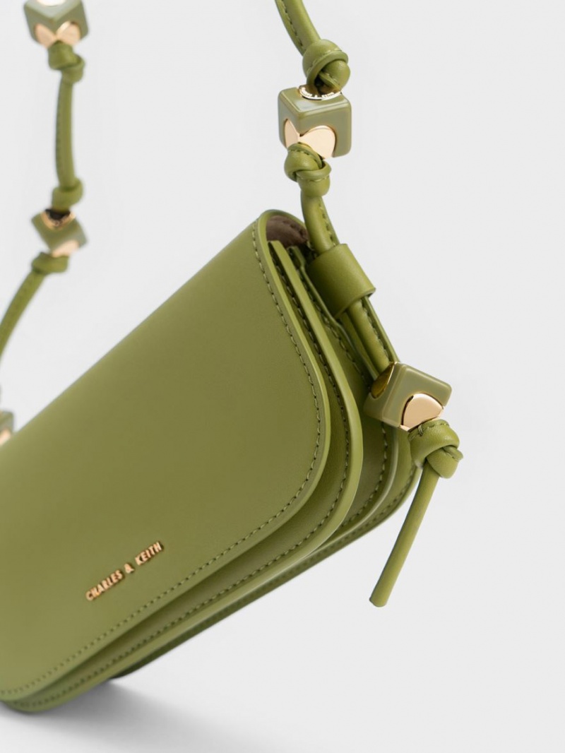 Geanta Crossbody Charles & Keith Cube Knotted Elongated Masline Verzi | 726XHPQCY