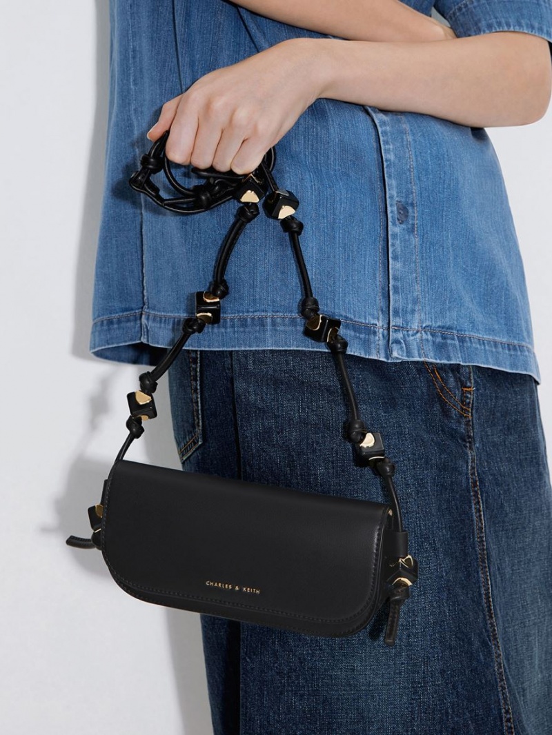 Geanta Crossbody Charles & Keith Cube Knotted Elongated Negrii | 760VEQFRJ