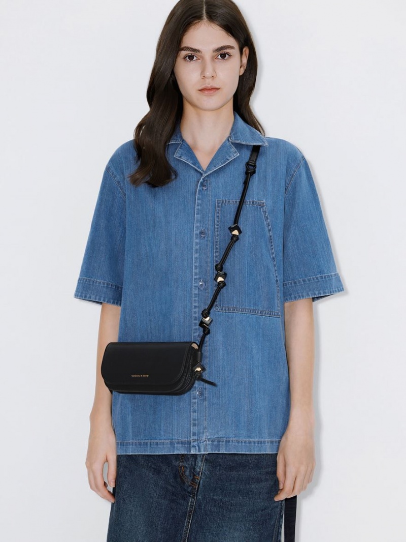 Geanta Crossbody Charles & Keith Cube Knotted Elongated Negrii | 760VEQFRJ