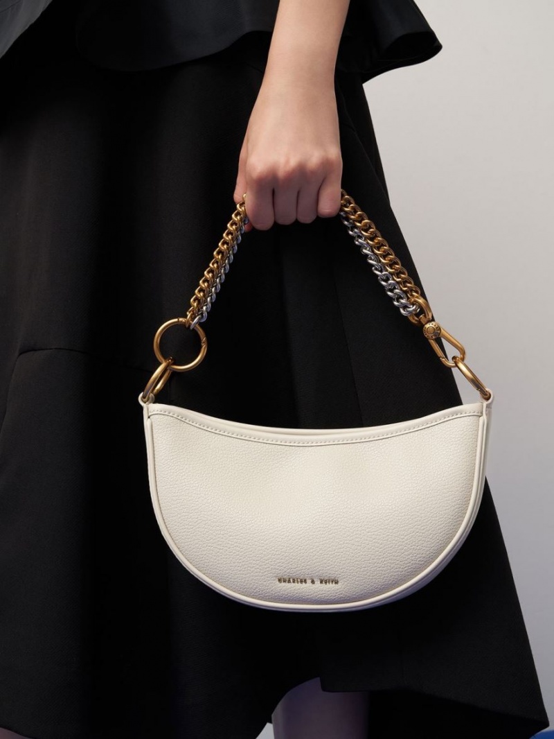 Geanta Crossbody Charles & Keith Dancer Crescent Albi | 178FPBJUW