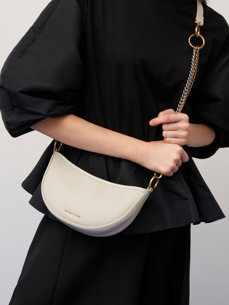 Geanta Crossbody Charles & Keith Dancer Crescent Albi | 178FPBJUW