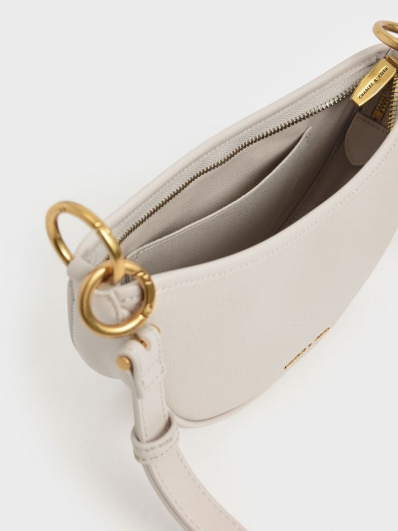 Geanta Crossbody Charles & Keith Dancer Crescent Albi | 178FPBJUW