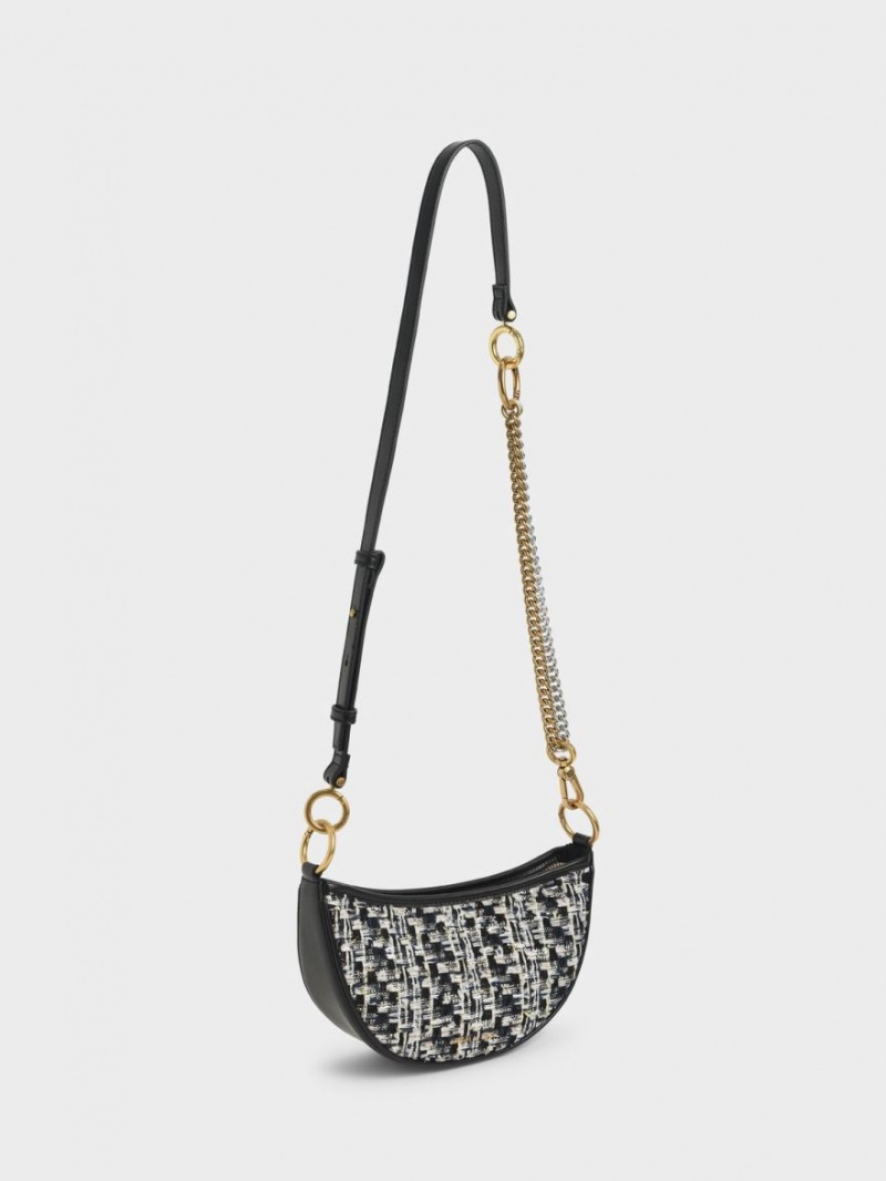 Geanta Crossbody Charles & Keith Dancer Tweed Crescent Bleumarin | 435APRHIW