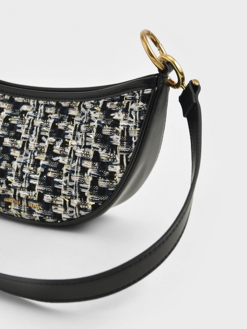 Geanta Crossbody Charles & Keith Dancer Tweed Crescent Bleumarin | 435APRHIW