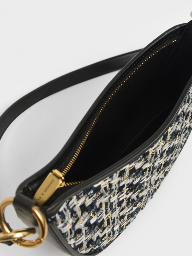 Geanta Crossbody Charles & Keith Dancer Tweed Crescent Bleumarin | 435APRHIW