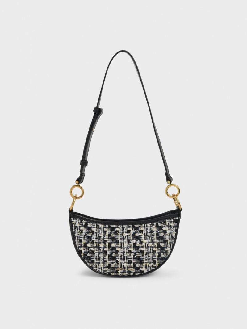 Geanta Crossbody Charles & Keith Dancer Tweed Crescent Bleumarin | 435APRHIW