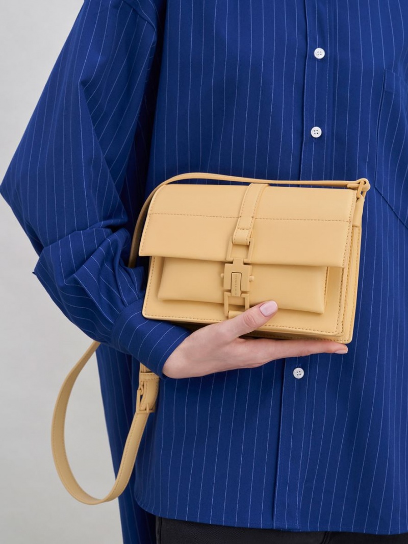 Geanta Crossbody Charles & Keith Dua Buckled Bej | 931TNPILM