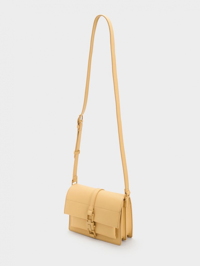Geanta Crossbody Charles & Keith Dua Buckled Bej | 931TNPILM