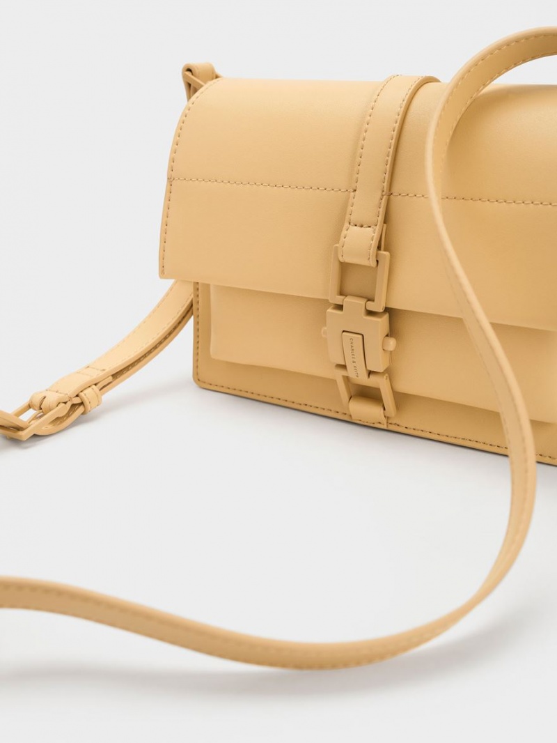 Geanta Crossbody Charles & Keith Dua Buckled Bej | 931TNPILM