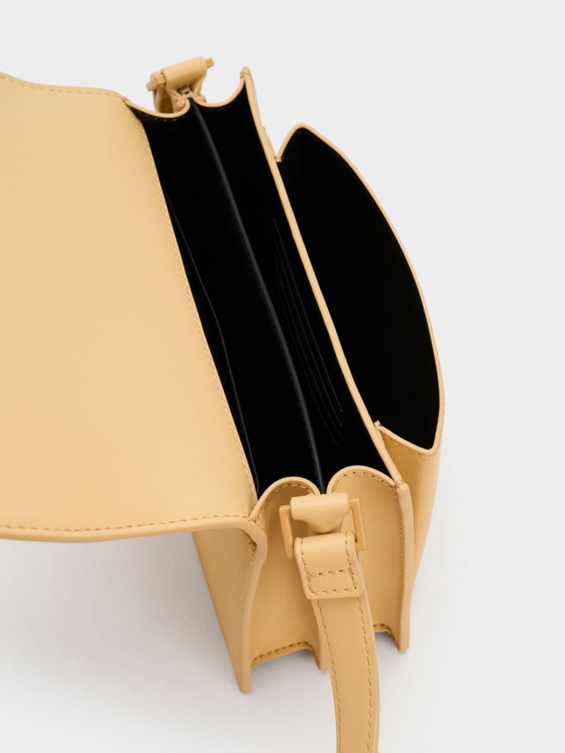 Geanta Crossbody Charles & Keith Dua Buckled Bej | 931TNPILM