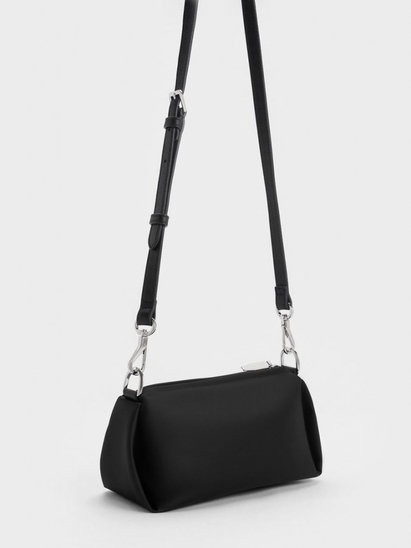 Geanta Crossbody Charles & Keith Embellished Chain Handle Satin Negrii | 710VECSZX