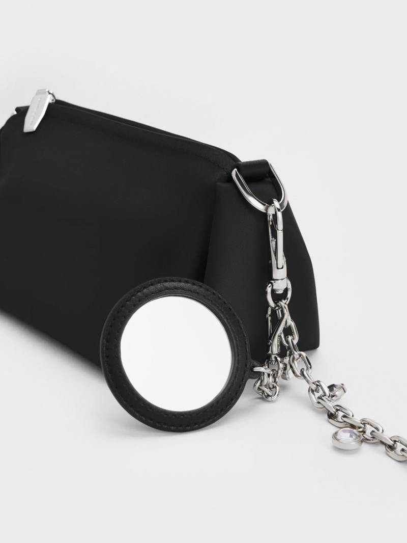 Geanta Crossbody Charles & Keith Embellished Chain Handle Satin Negrii | 710VECSZX