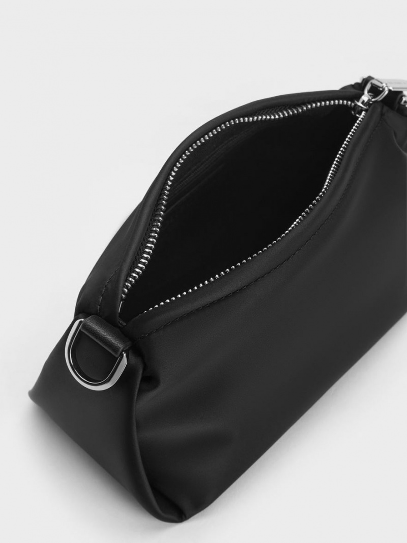 Geanta Crossbody Charles & Keith Embellished Chain Handle Satin Negrii | 710VECSZX