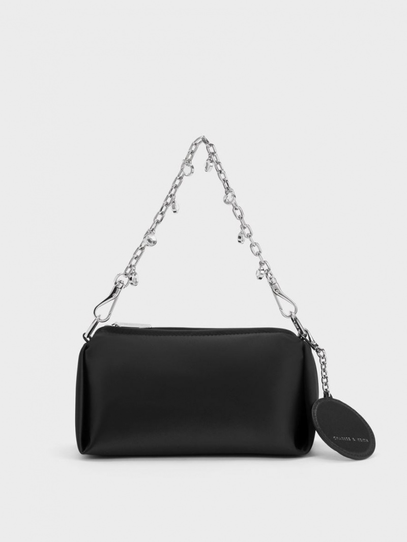 Geanta Crossbody Charles & Keith Embellished Chain Handle Satin Negrii | 710VECSZX