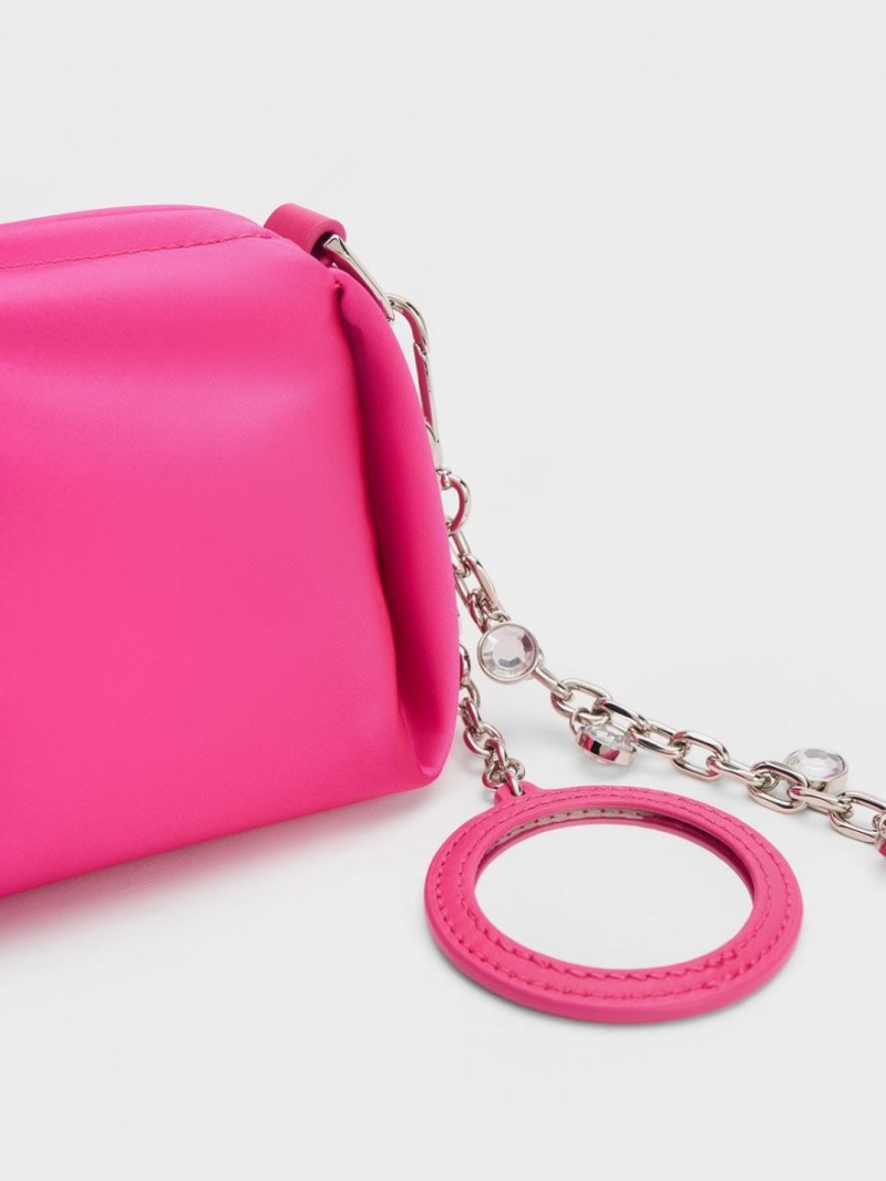 Geanta Crossbody Charles & Keith Embellished Chain Handle Satin Roz | 952RXIVGP