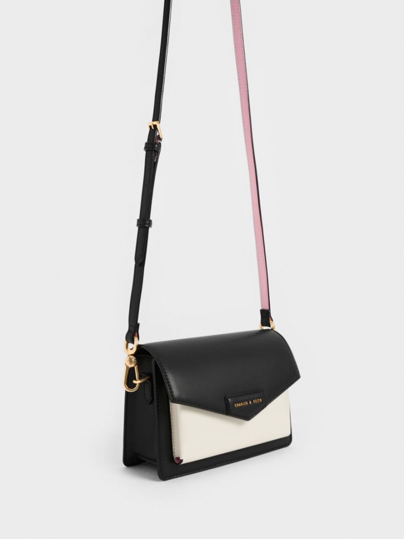 Geanta Crossbody Charles & Keith Envelope Negrii Albi | 024CTLFZD